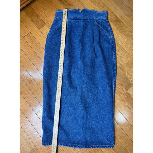 Vintage 80’s/90’s Zena Denim Pencil Midi Skirt Pockets Button Back Small - Picture 7 of 9